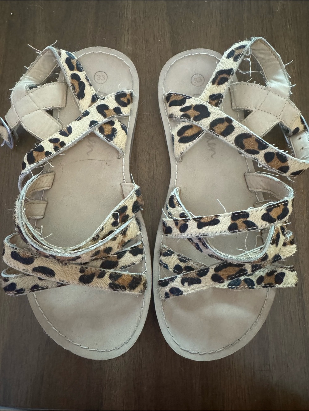 Mini Boden Leopard Print Girls Sandals - Tan, Black, Brown